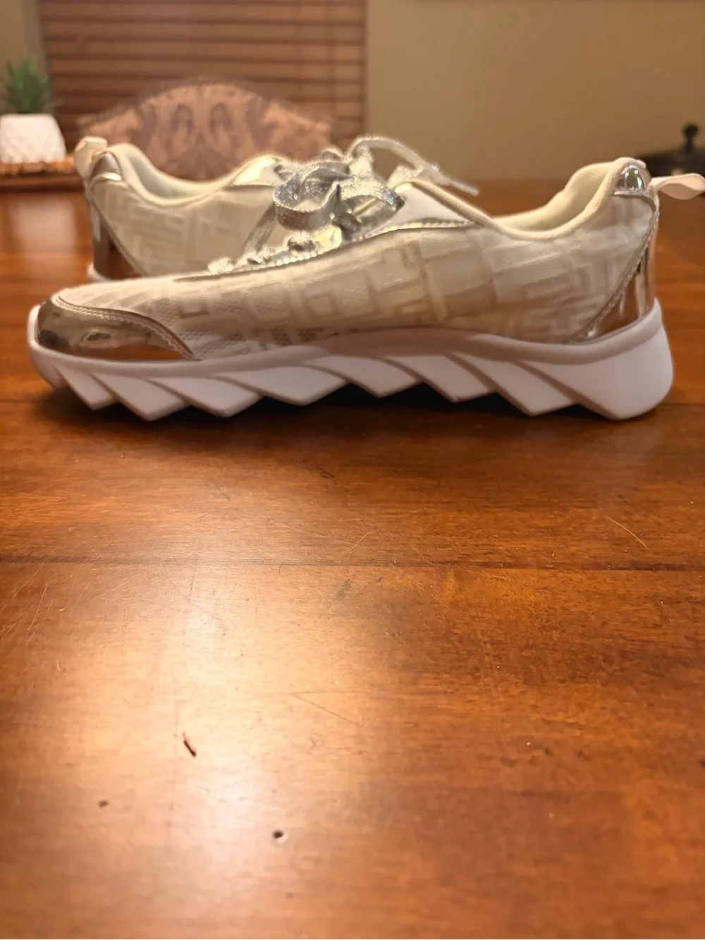 Women’s White and Silver Fashion Sneakers